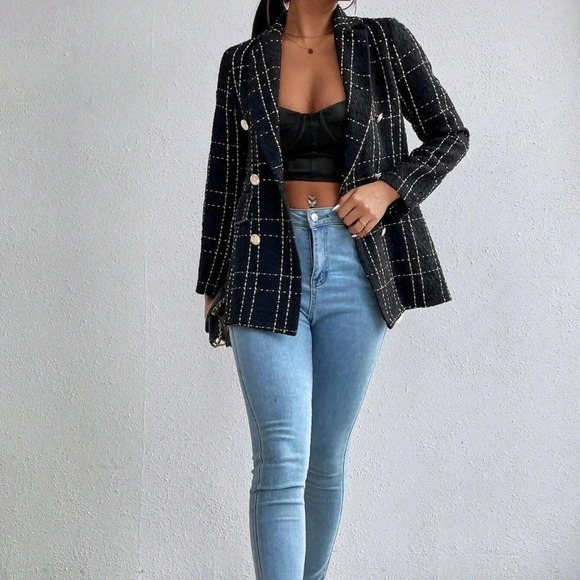 Plaid Double Breasted Tweed Blazer - Picture 5 of 7